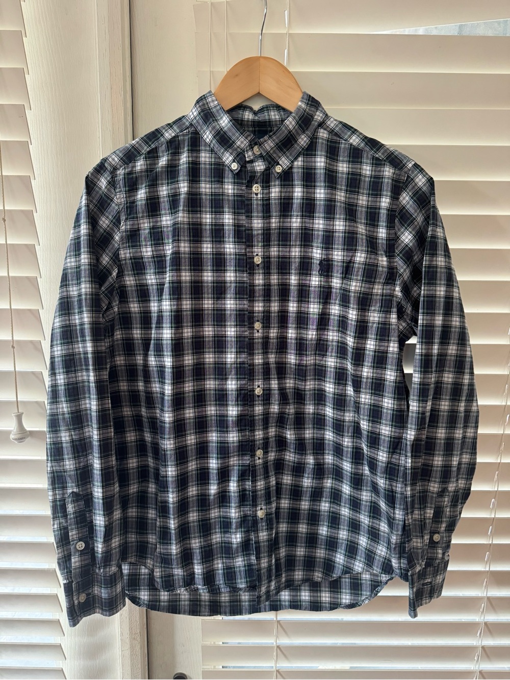 Boy’s Ralph Lauren Button-Down Plaid Shirt - Navy/White/Green